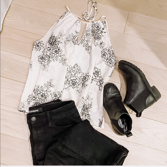 Nordstrom Lush Light Blush Tank with Black Flowers - Picture 1 of 3